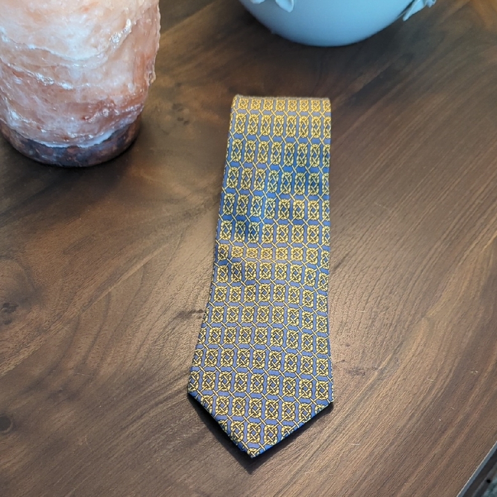 Hermes Geometric Patterned Tie - Yellow and Blue